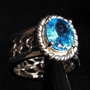 Stainless Steel Simulated Blue Topaz Ring